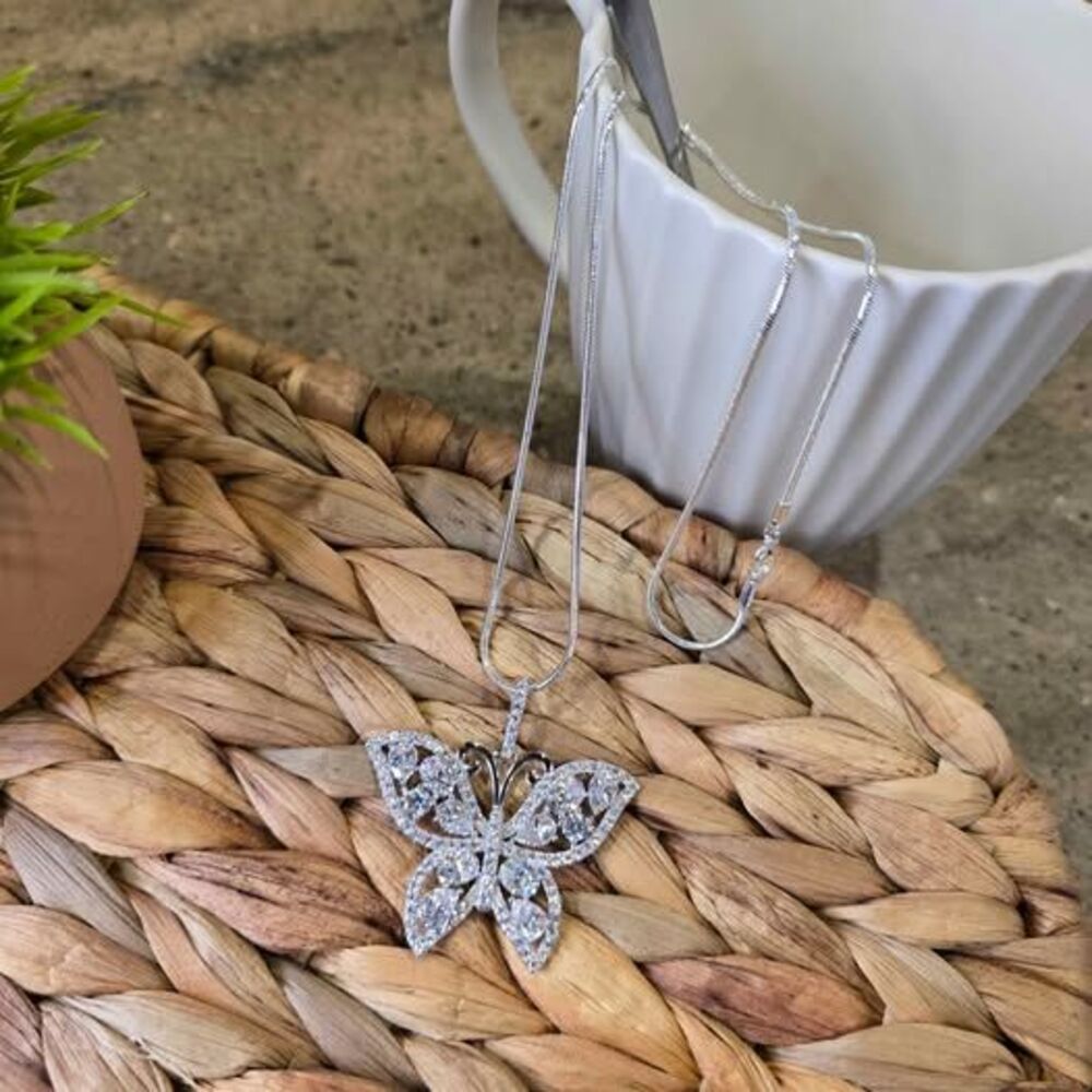 Moissanite SS Butterfly Pendant Necklace